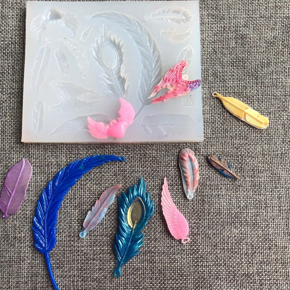 Прозрачная силиконовая форма с перьями и крыльями искусственная смола сухими