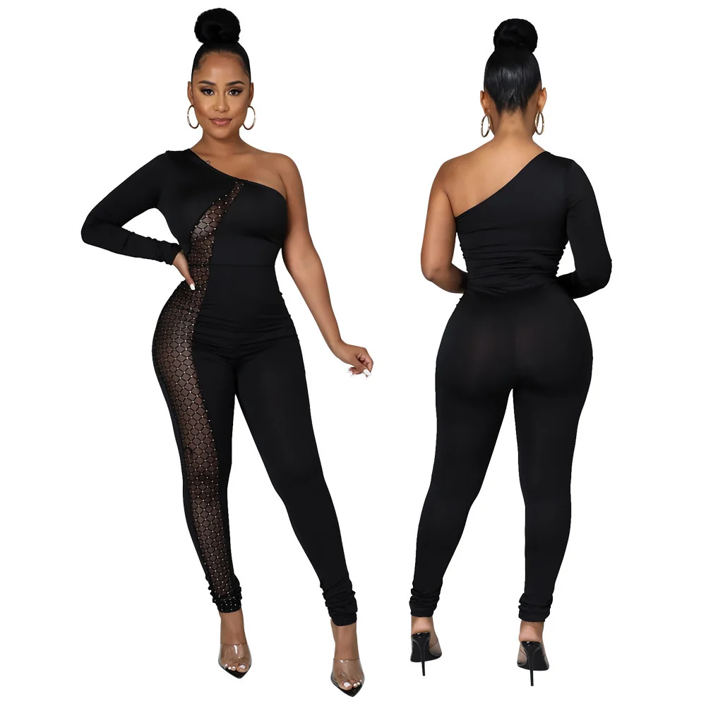 

Cutubly Long Sleeve Jumpsuits And Rompers Macaquinho Sexy Jumpsuit For Women Clubwear One Shoulder Slim Outfit Overalls Romper