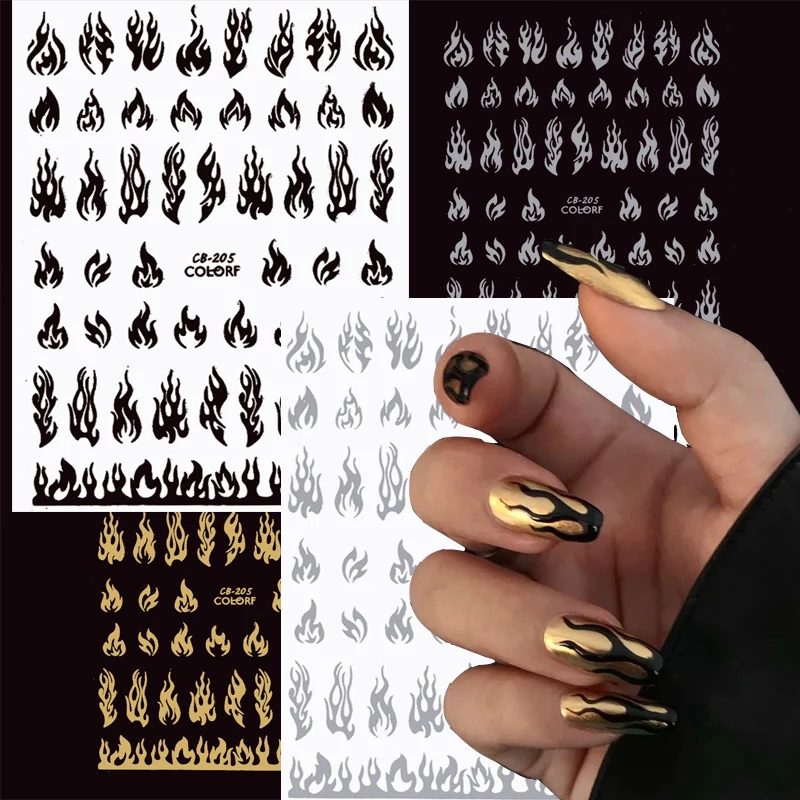 Огонь для ногтей Стикеры s самоклеющиеся слайдер белый черный серебристый цвет