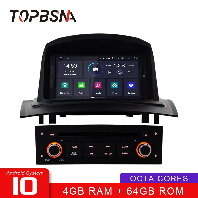 Автомобильный мультимедийный плеер TOPBSNA DSP Android 10 для Renault Megane 2 Fluence 2002-2008