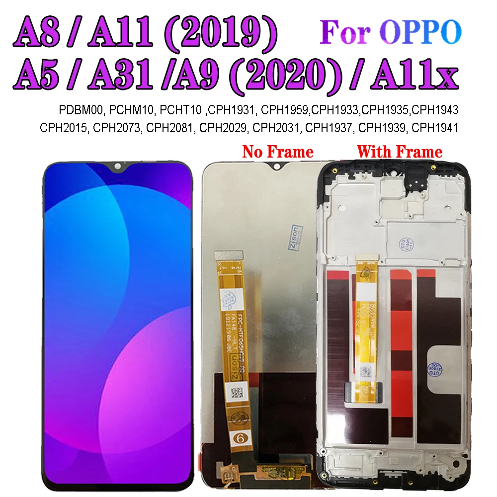 ЖК-дисплей A11X с рамкой для OPPO A31, A5, A9 2020, дисплей A8, A11 2019, ЖК-экран с сенсорным дигитайзером, cphпульс 6,5, cph1904, cph607, cph607, PDBM00, дюйма