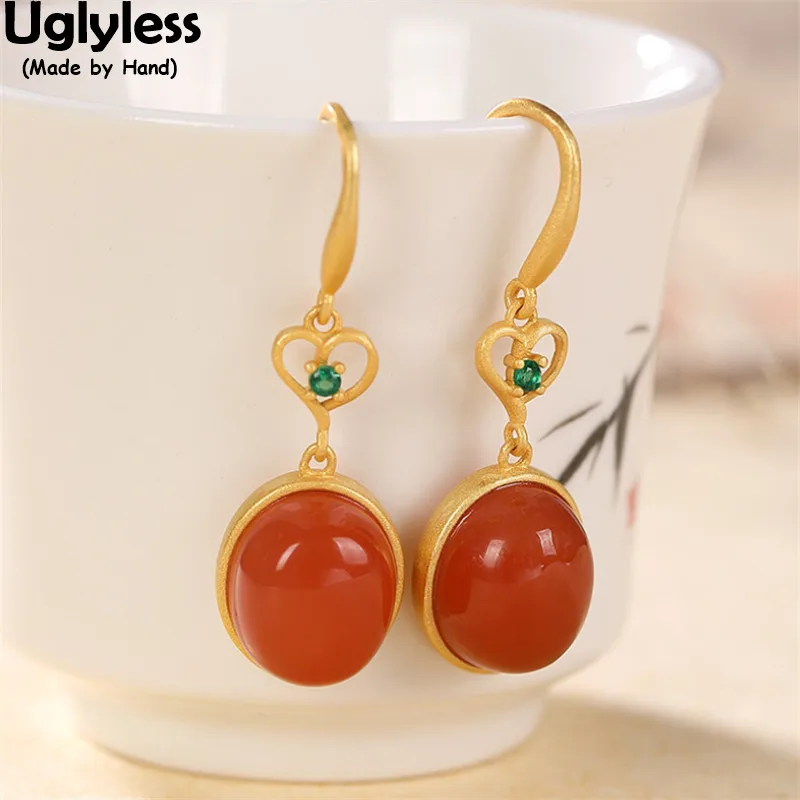 

Серьги женские в этническом стиле из агата и настоящего золота 925 пробы