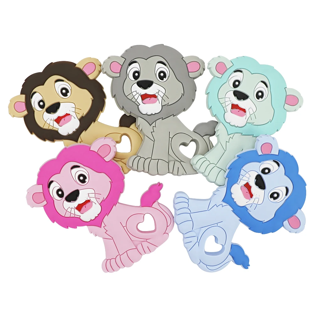 

TYRY.HU 10PCS Silicone Baby Teethers Lion Cartoon Teethig Toys Chewable Nursing Tiny Rod food grade Teething Pendant Baby Toys