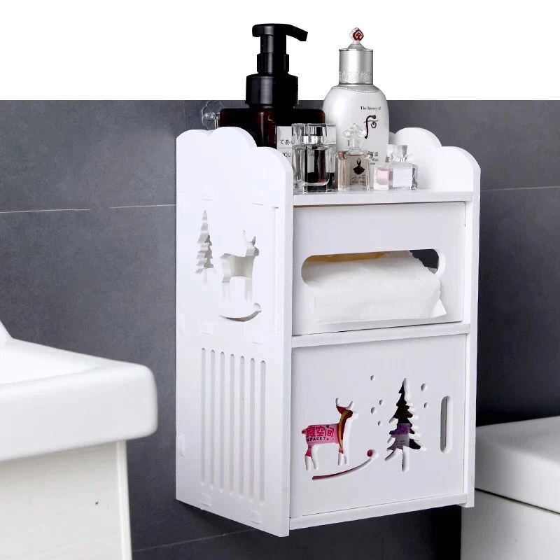 Wall Mounted PVC Waterproof Toilet Cabinet Bathroom Storage Rack Tissue Box Kitchen Organizer Makeup | Дом и сад