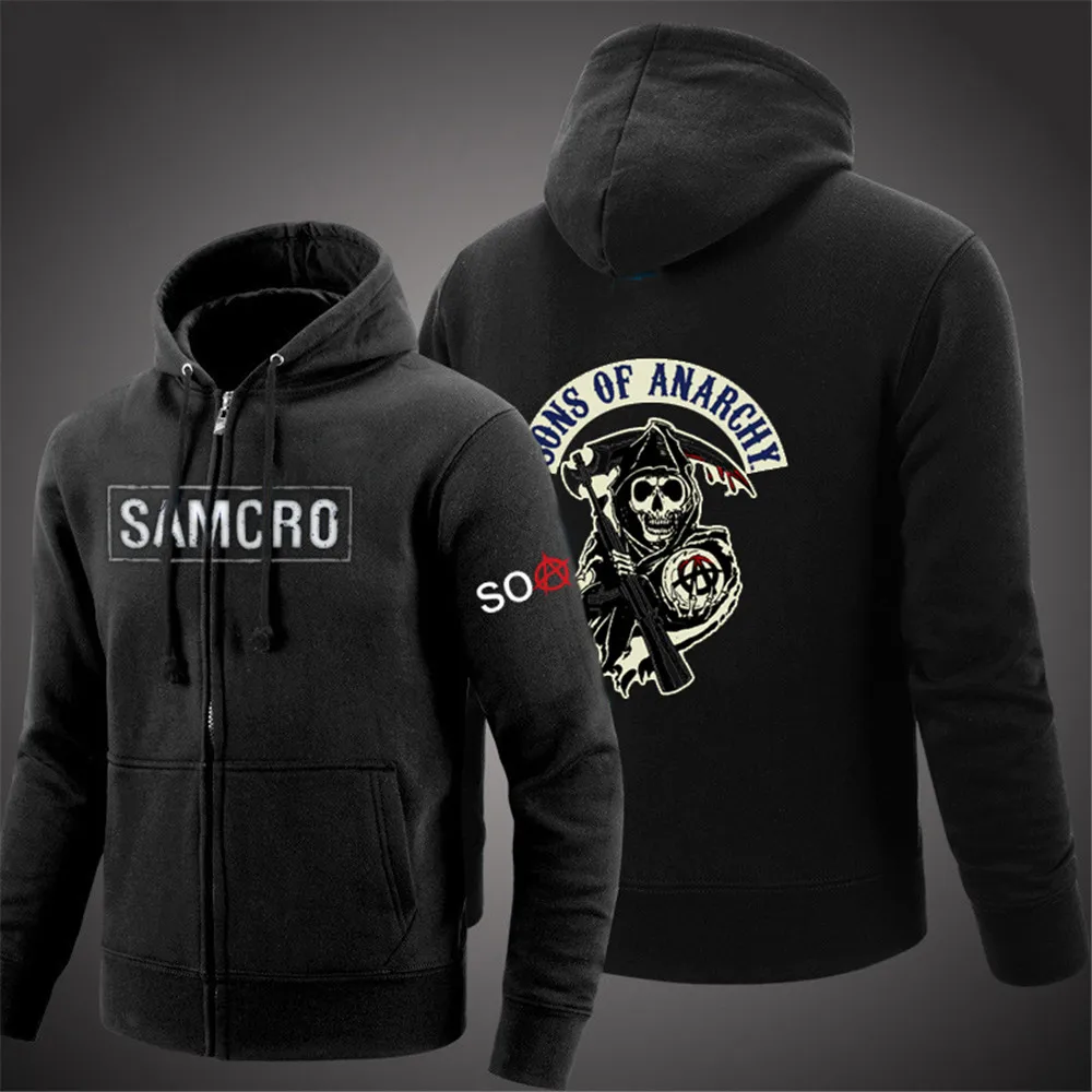 

NEW Spring SAMCRO Hip Hop Sons Of Anarchy Hoodies For Man Print Unisex Tracksuit Woman Punk Coats Zipper College Jackets