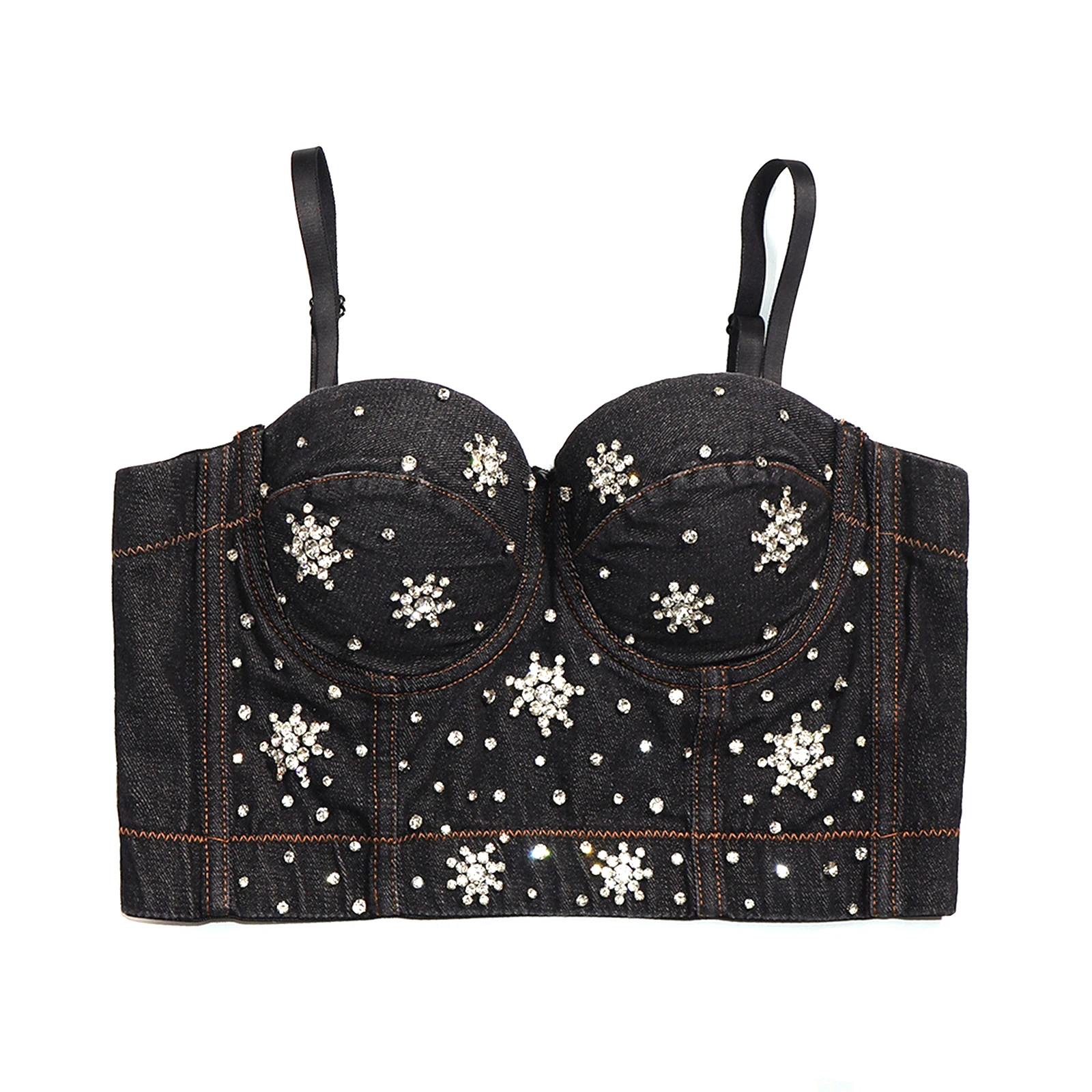 

Women Close-fitting Sexy Vest, Boat Neck Sleeveless Crop Tops with Beading, Black/ Black White/ Blue