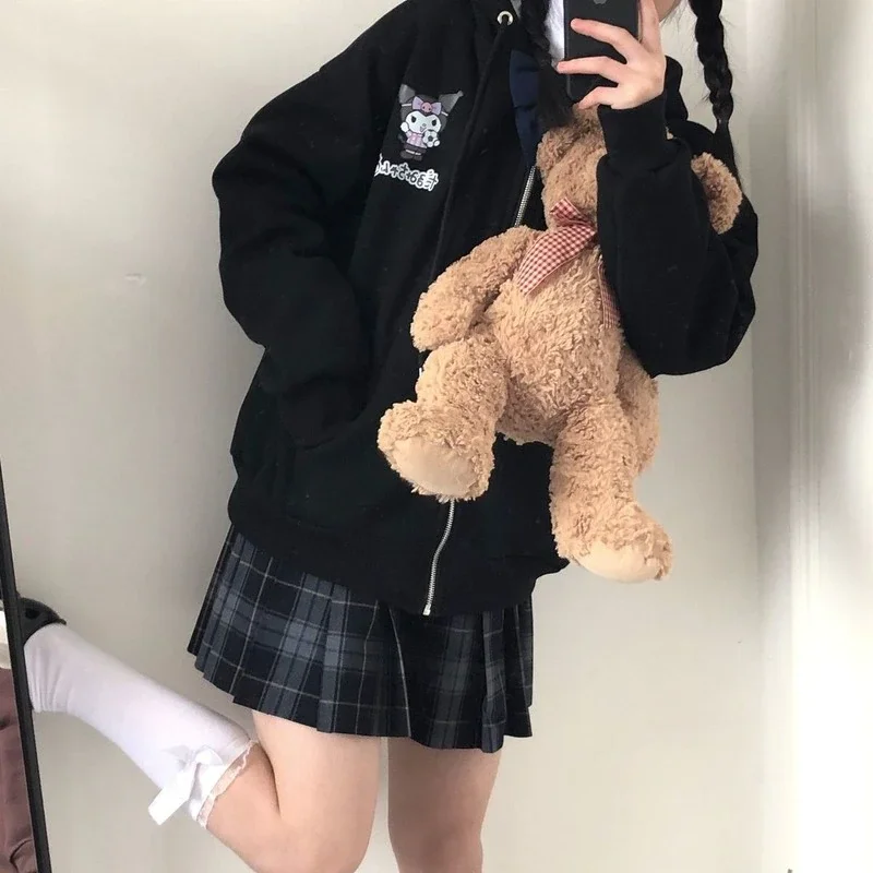 

Anime Print Long Sleeve Cute Hoodie Women Print Plus Velvet Sweatshirt women Winter Kawaii Fashion Zip Up Hoodie Women