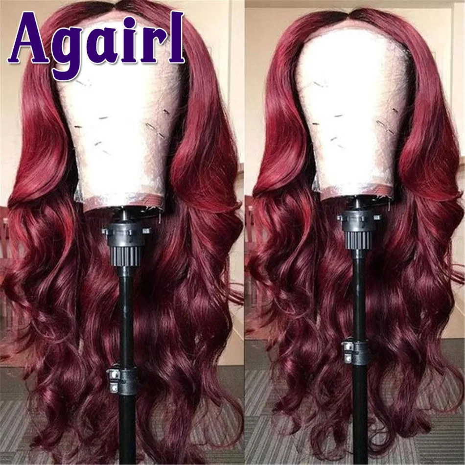 Burgundy 99J Transparent Lace Frontal Wig 13X6 13x4 Body Wave Lace Front Wig 30 32 Inches Red 5X5 Lace Closure Human Hair Wigs images - 6