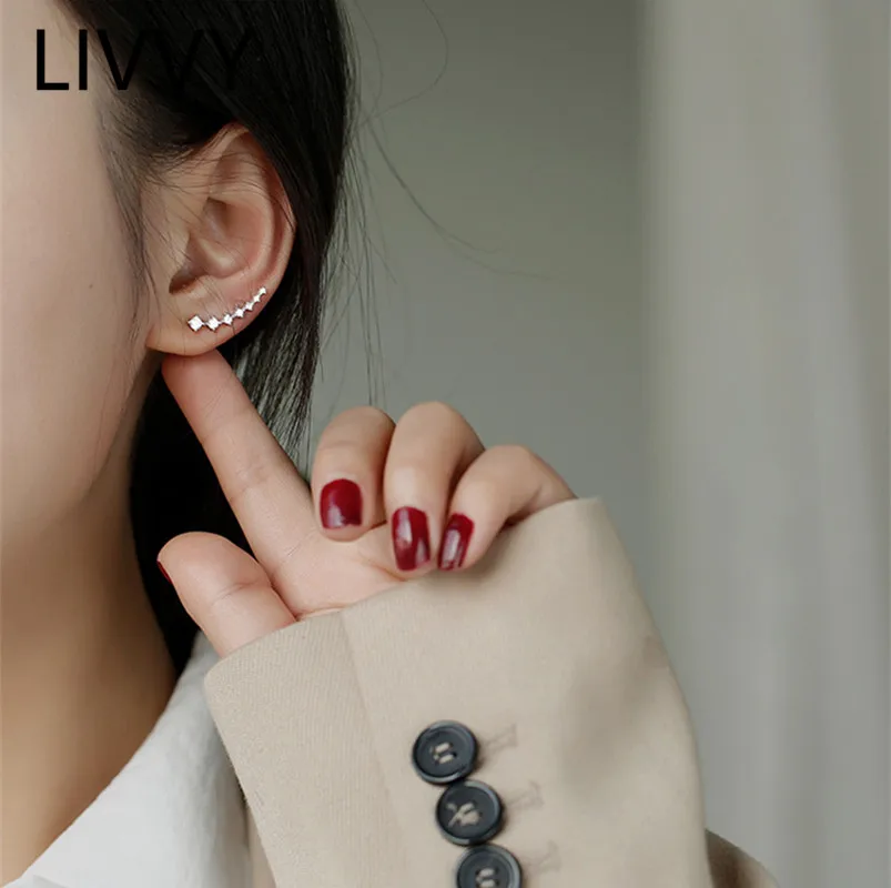 LIVVY – boucles d'oreilles anti-allergie en Zircon  couleur argent  style coréen pour femmes  bijoux