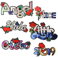 angel2019 with roses sequin icon iron on patches for clothing diy stripes clothes patchwork stickers for children custom badges