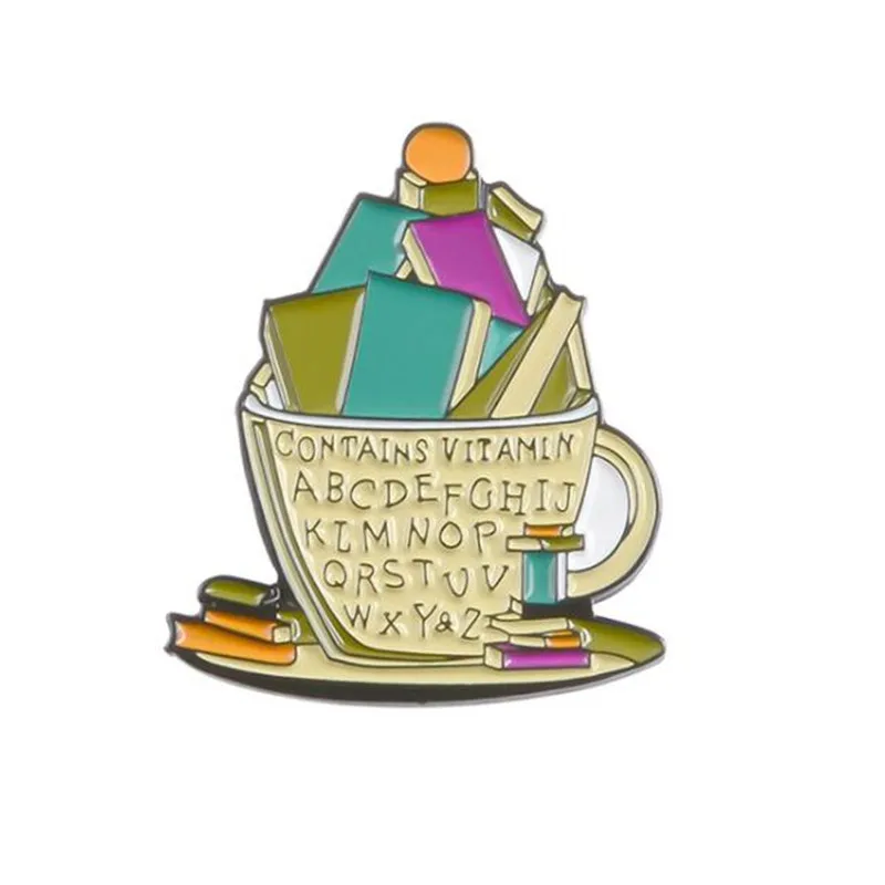 Новый мультфильм металлический Книжный кот булавка брошь record эмаль значок