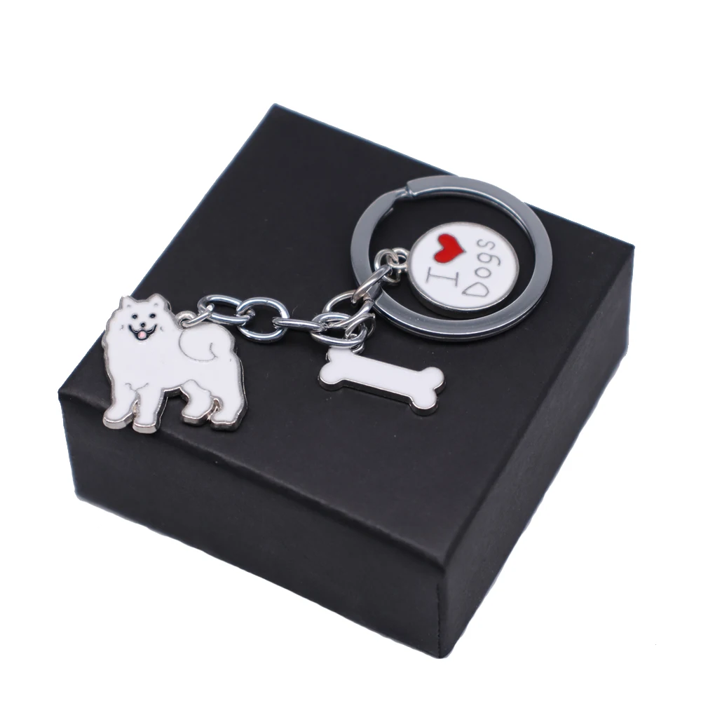 Women Bags Car Making Metal Alloy White Enamel Love Dog Bone Samoyed Keychains Pet Animal Jewelry Custom Fashion | Украшения и