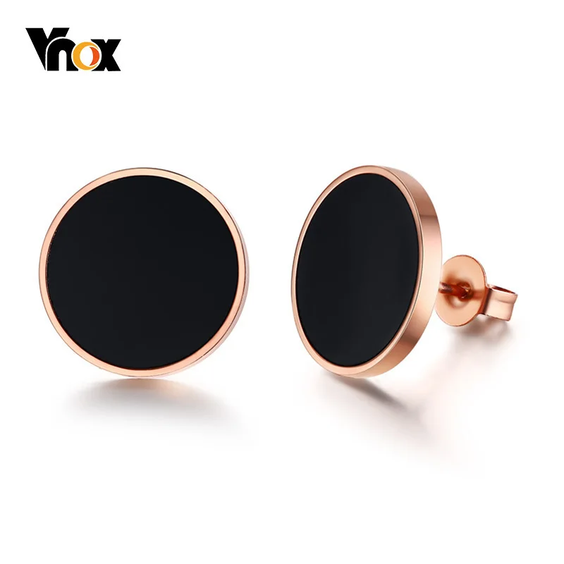Женские сережки гвоздики Vnox черные из нержавеющей стали розового и золотого