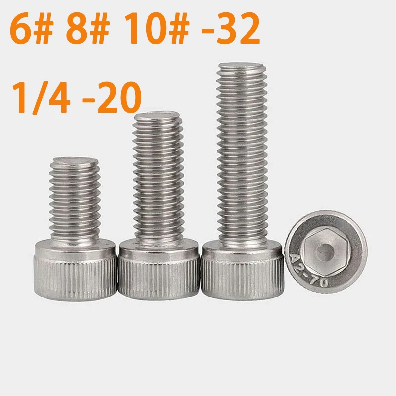 

10pcs #6 #8 #10 1/4 5/16 UNC 304 Stainless Steel American Standard Hex Socket Cap Screw Allen Bolt A2 Hexagon Socket Head Screw