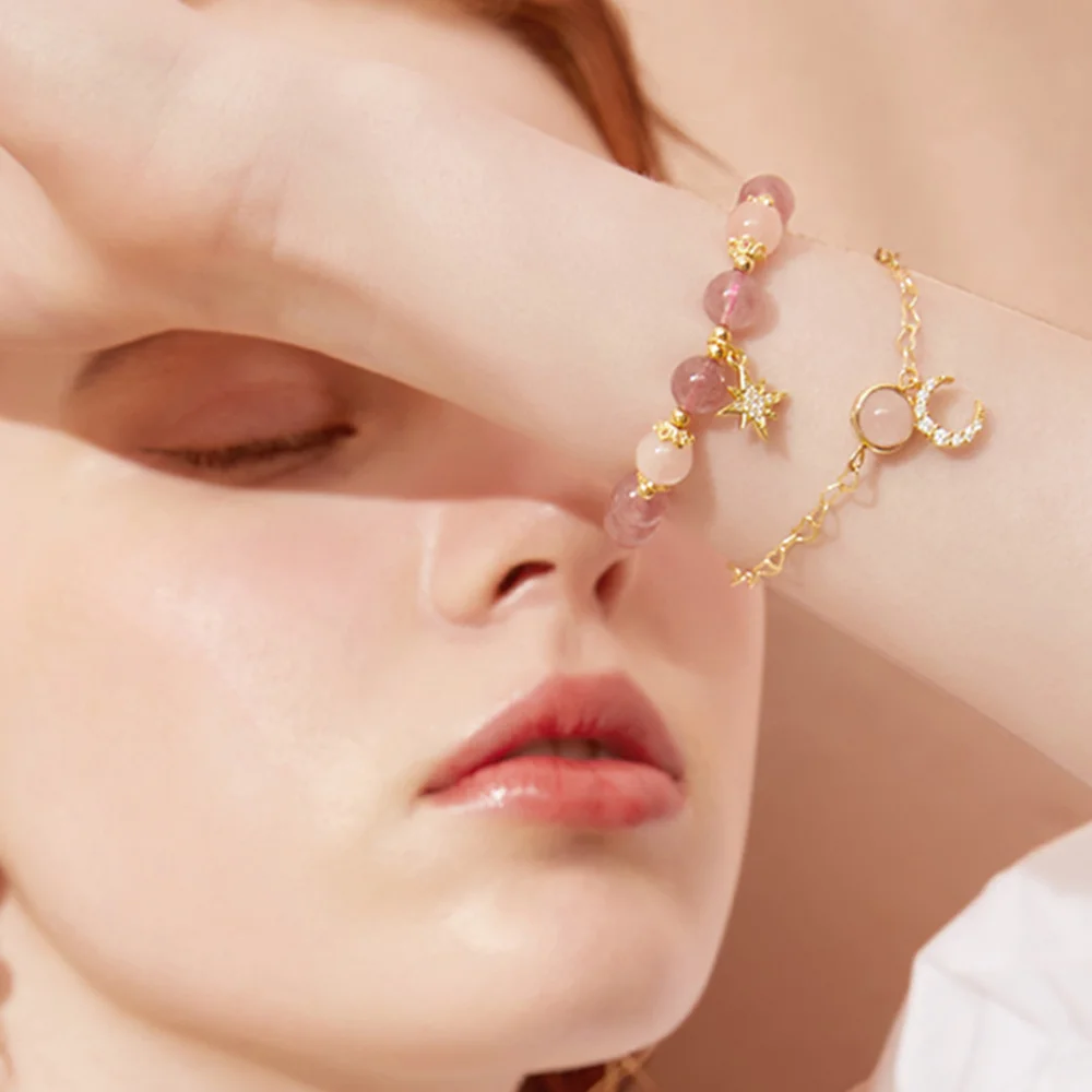 

2pcs Fashionable Star Moon Crystal Bead Hand Chain Bracelet Beads Hand Jewelry Accessory Valentines Day Gift (Bead Chain + Brace