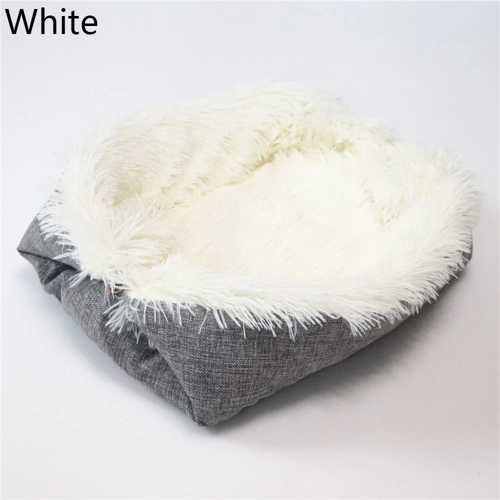 White B one size Длинная плюшевая кровать для питомца, супер мягкая круглая кровать для питомца, кровать для собаки, зимний теплый спальный мешок для кошек, гнездо, зимняя теплая спальная кровать, коврик для щенка - Цвет: White B one size