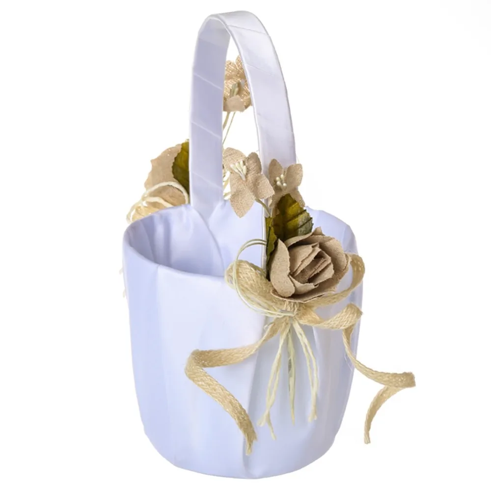 Новинка белая романтичная Цветочная корзина для девочек лепестки роз фотография