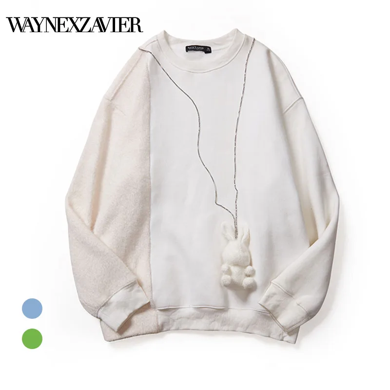 

Waynexzavier 2021 осенне-зимняя однотонная Толстовка большого размера, повседневные свитшоты, модные пуловеры в стиле High Street, Толстая Уличная одежд...
