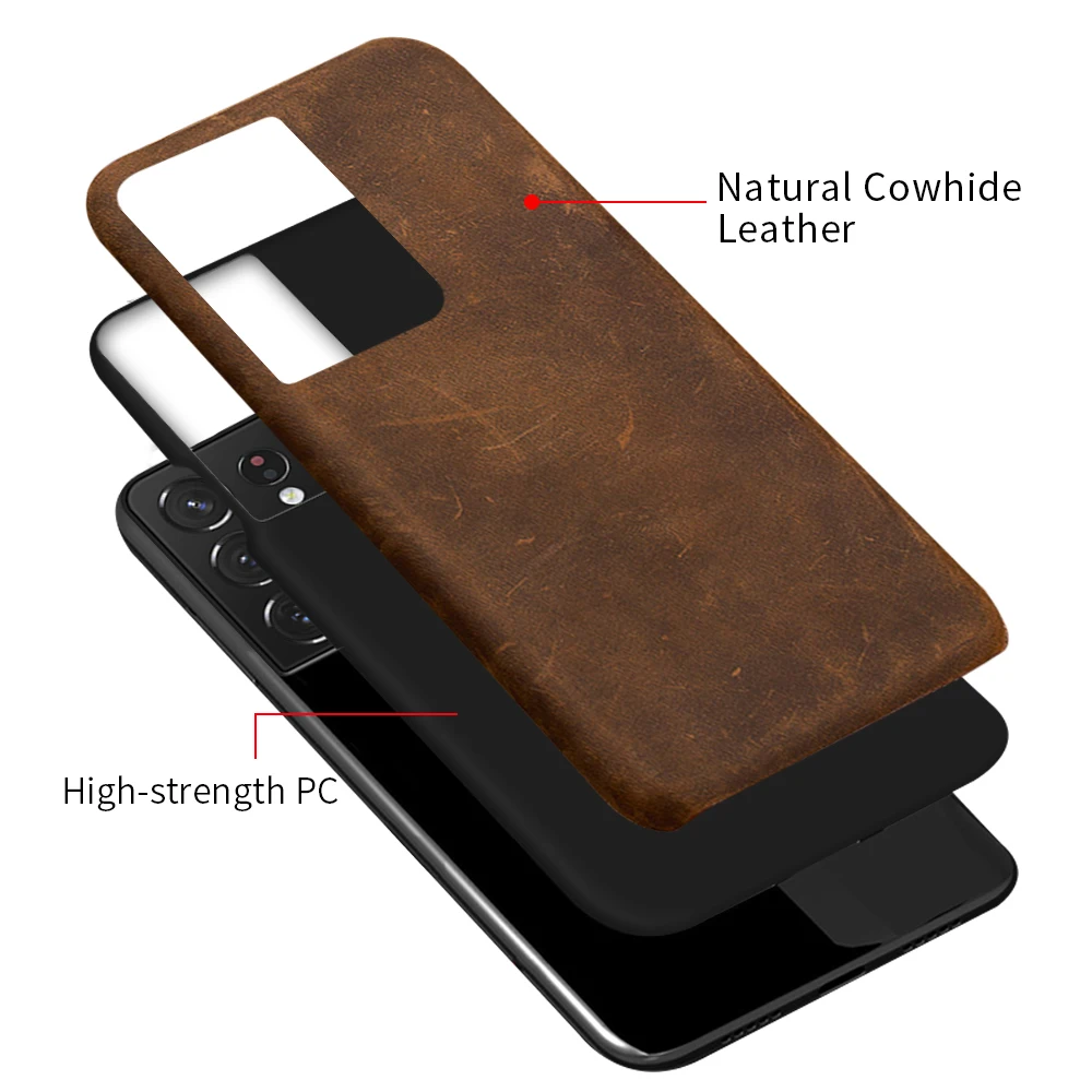 LANGSIDI Genuine PULL-UP Leather Phone Case For Samsung Galaxy S22 S21 S23 Ultra S20 FE S10 S21 Plus Note 20 A52 A51 A71 A72 A70