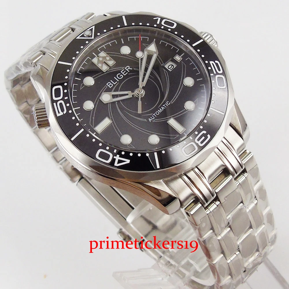 

BLIGER 41mm Black Whirl Dial Date Indicator Mental Strap MIYOTA Movement Mechanical Automatic Men's Watch