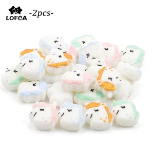 LOFCA 2 шт., силиконовые бусины, искусственные животные, не содержит Бисфенол А, пищевой силикон, детская игрушка для прорезывания зубов, ожерелье с зажимом для пустышки для кормления