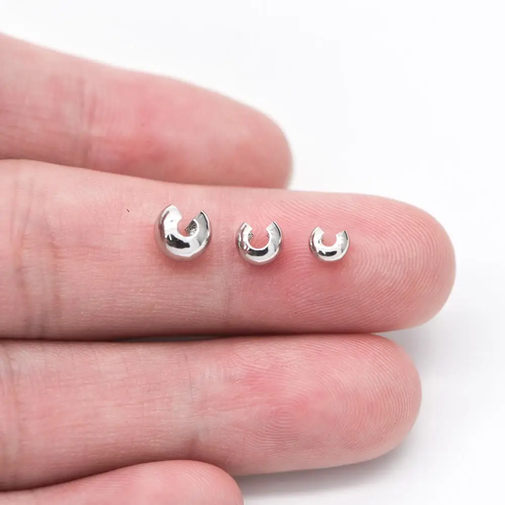 20pcs Silver tone Crimp Bead Covers Rhodium plated Brass White Gold Conceal Ends 4/ 5/ 6mm (GB-641) | Украшения и аксессуары
