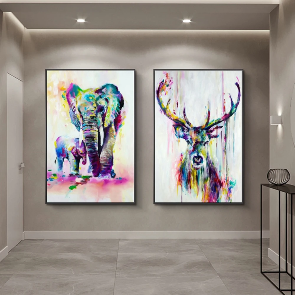 

Colorful Deer and Elephant Canvas Art Paintings on The Wall Family Posters and Prints Nordic Animals Art Pictures for Home Decor