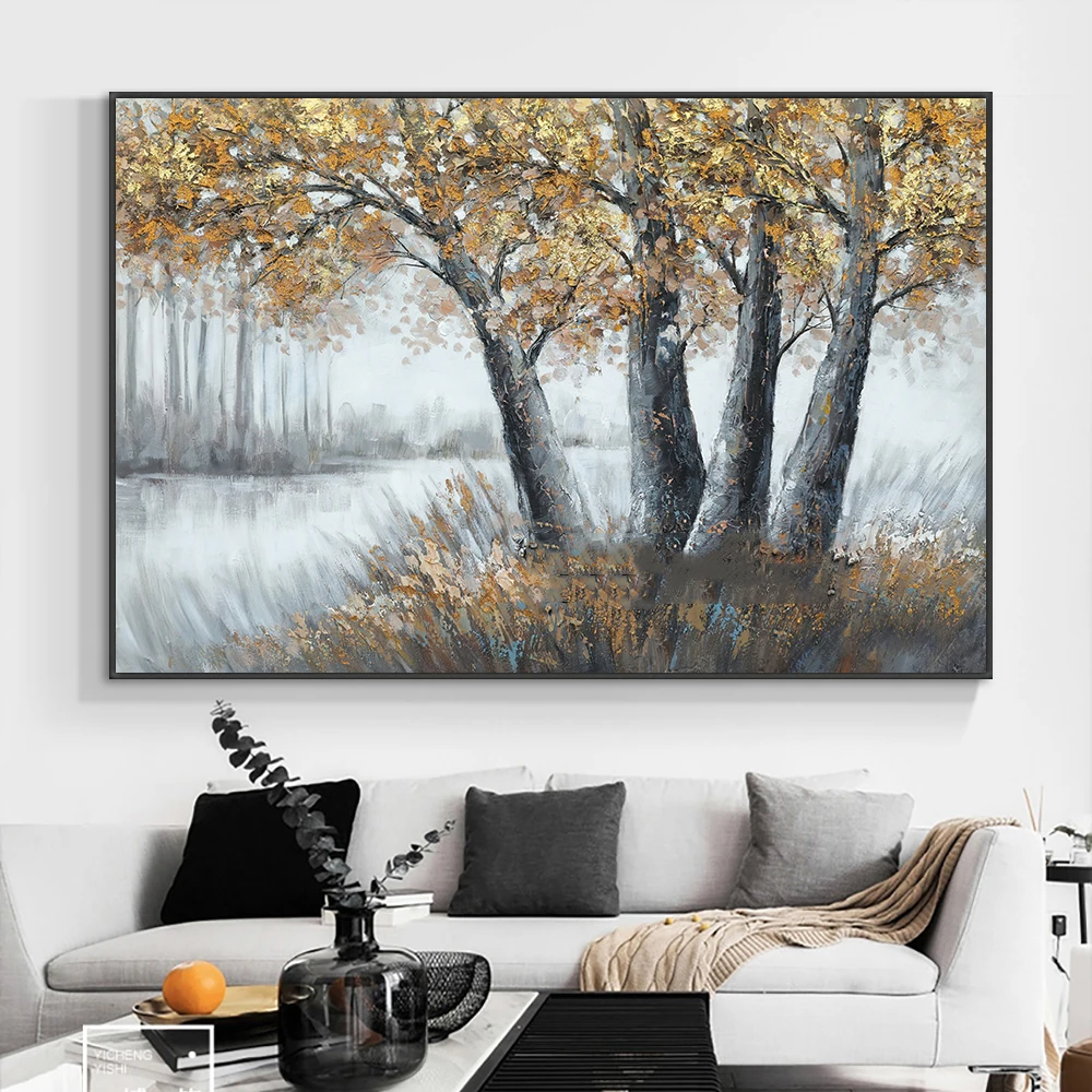 

Abstract Thick Knife Trees Oil Painting 100% Handmade On Canvas New Textured Plant Wall Art For Bedroom Living Room Decoration