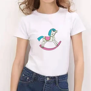 T Shirt Oversized Summer Short Sleeve Horse Graphic Fashion Kawaii Animal Print Women T-Shirts 90s Top Tees Streetwears