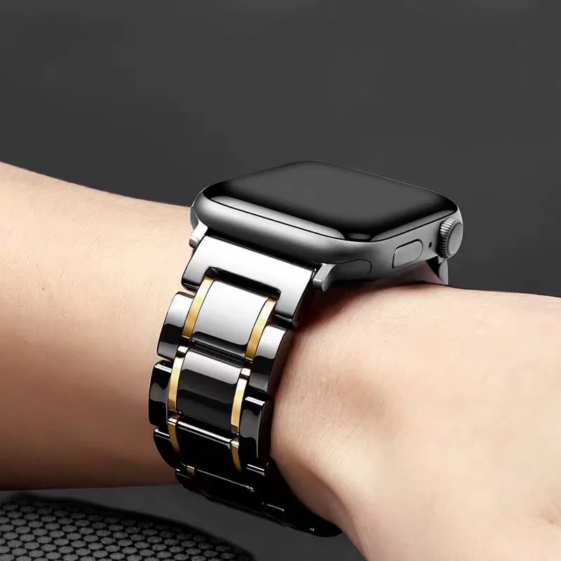 Ремешок керамический для Apple Watch Band 44 мм 40 роскошный браслет из нержавеющей стали