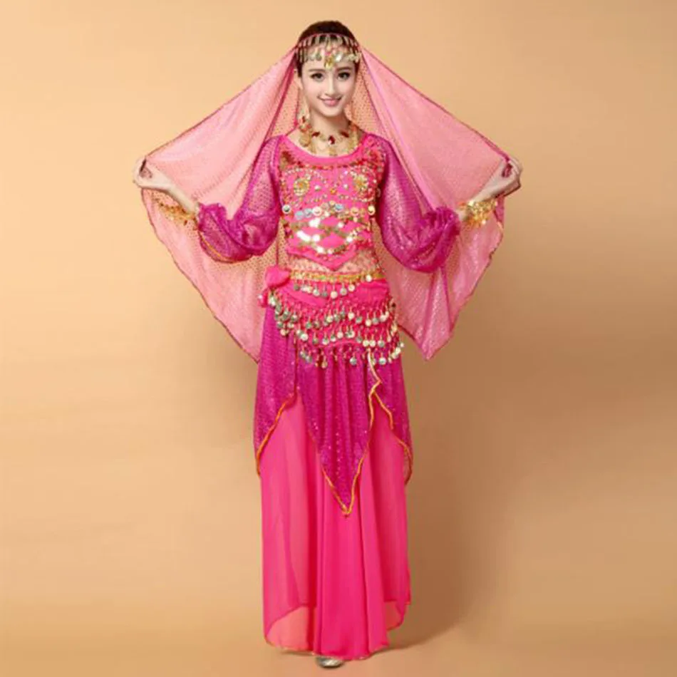 Комплект одежды для танца живота женские топы штаны пояс цепочка вуаль головной