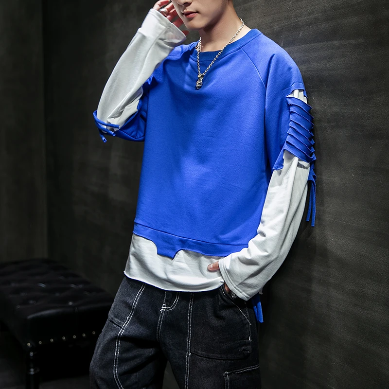 Свитшот мужской в Корейском стиле пуловер с прострочкой хип хоп Толстовка для