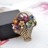 new exquisite colorful rhinestone flower basket brooch mature ladies fashion jewelry jacket accessories