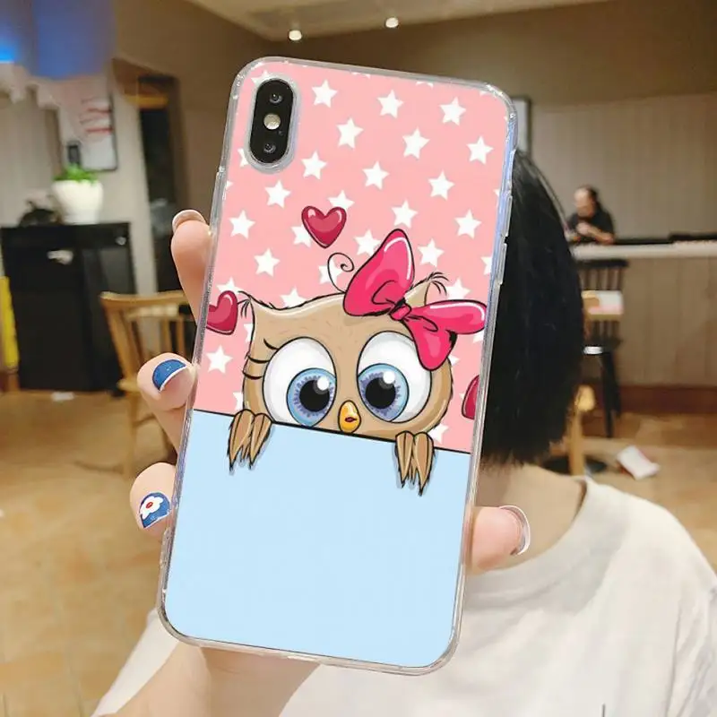 

Owl cute cartoon animal Phone Case Transparent for iPhone 6 7 8 11 12 s mini pro X XS XR MAX Plus