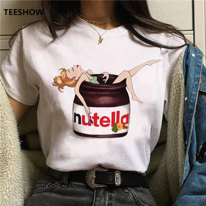 Nutella забавная футболка для женщин 90s Harajuku Ullzang модные принты Топы с графическим