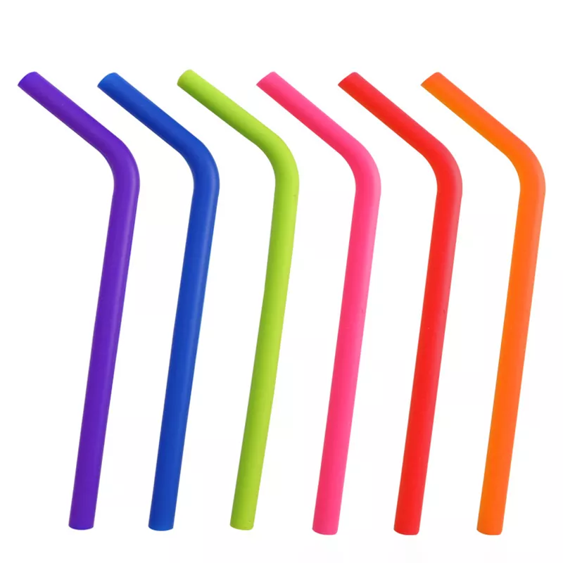 Reusable Silicone Drinking Straws , Big Size Flexible Straws with Cleaning Brush for Toddlers & Kids- 6 Pieces(Colours may vary)