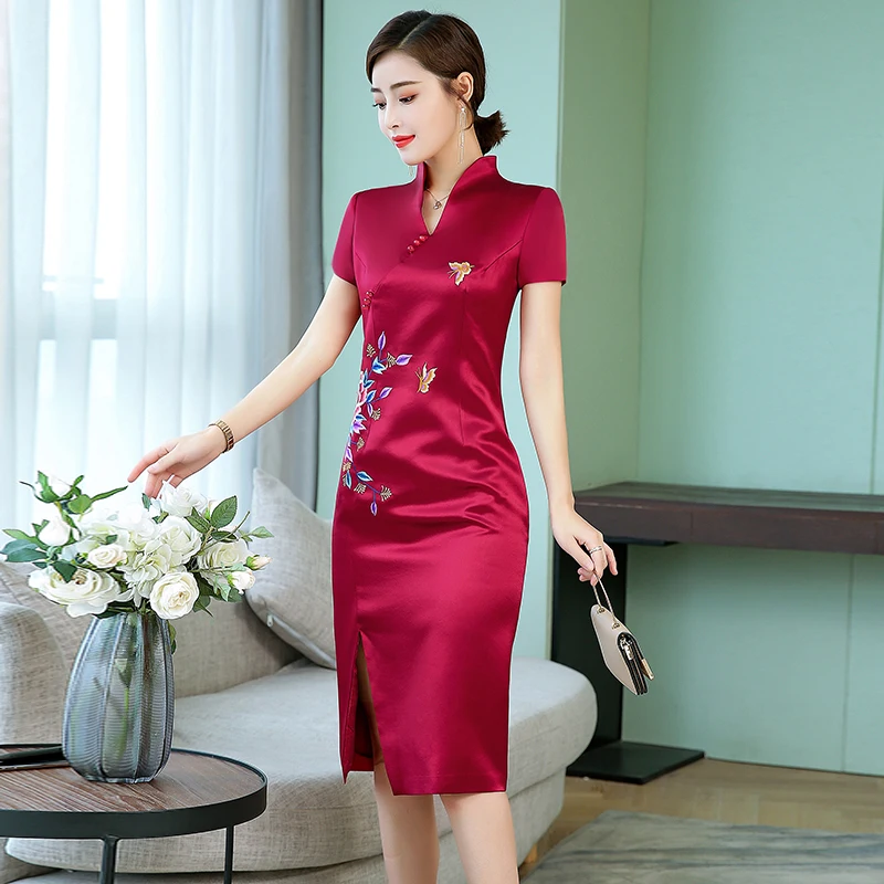 Винно красные вечерние платья Qipao с вышивкой в современном дизайне|qipao design|red