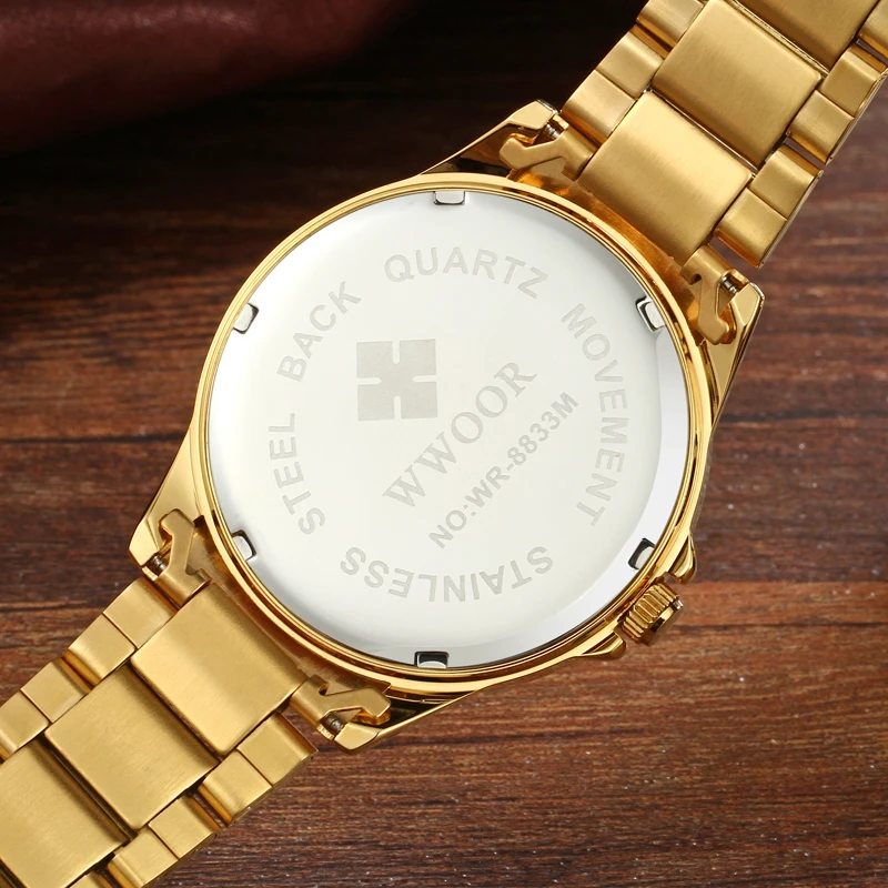 

WWOOR Men Watches Top Brand Luxury Quartz Date Clock Japan Movement Waterproof Gold Stainless Steel Wristwatch Male Wrist Watch