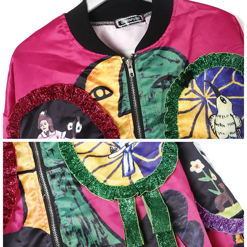

Oversized hip hop ladies jacket sequins streetwear zipper outerwear loose spring jacket women 2020 cartoon alien women jackets