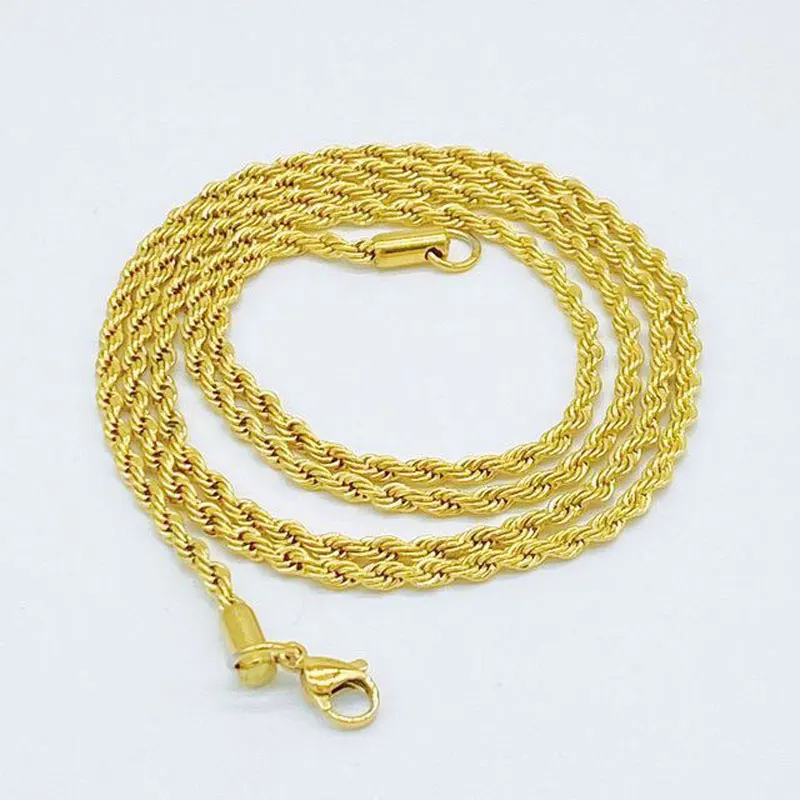 

3MM Gold Silver Plated Stainless Steel Twisted Rope Chains Women Men Chokers Necklace For Hip Hop Pendant Jewelry