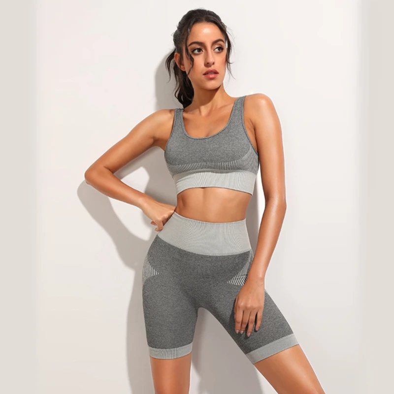 

Костюм для фитнеса женские бесшовные леггинсы для фитнеса женские спортивные шорты Одежда для спортзала спортивные плотные дышащие бюстга...