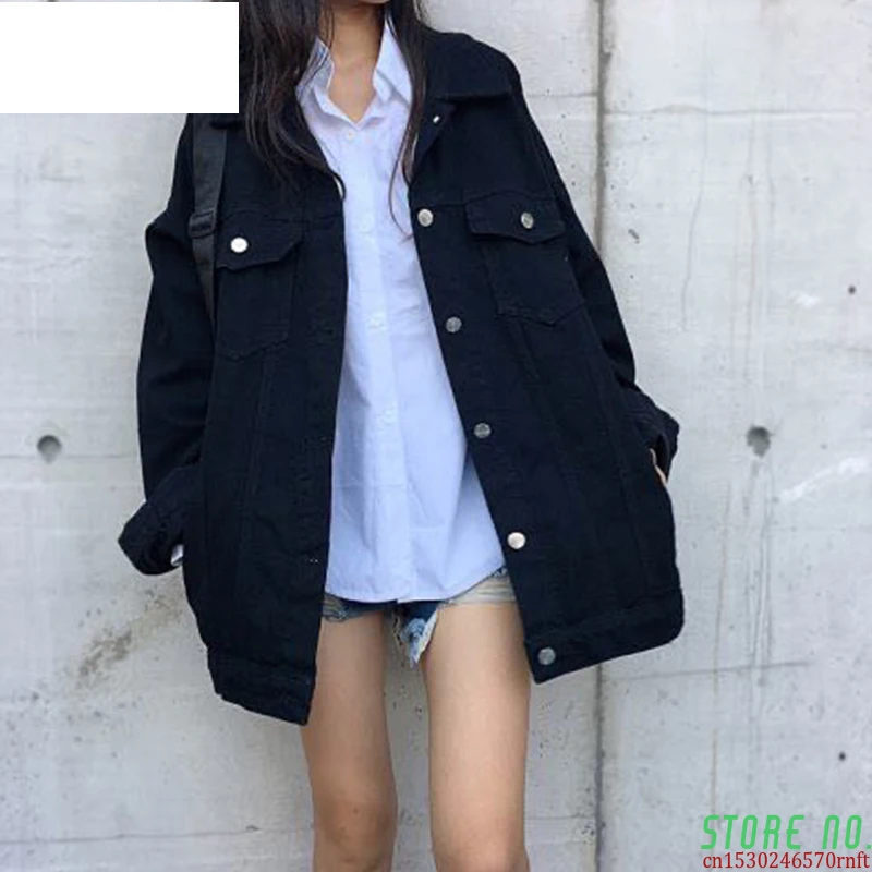

New Denim Jacket Women's Medium And Long Black Spring And Autumn New Ins Ioose Big Size Net Red All Over The Atudents' Top Gift