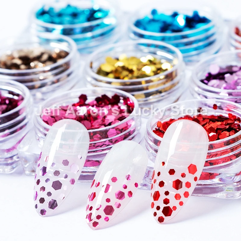 1 горшок поддельные ногти аксессуары шестигранные голографические блестящие