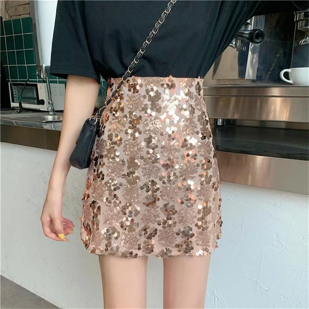 Женская золотистая мини юбка расшитая блестками вечерние Рождественские