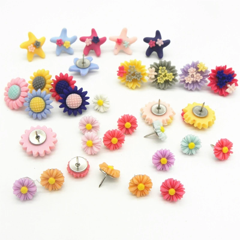 

30pcs/box Sunflower Sea Star Daisy Push Pins Thumb Thumbtack Board Pins Drawing Photo Wall Studs Office School Supplies