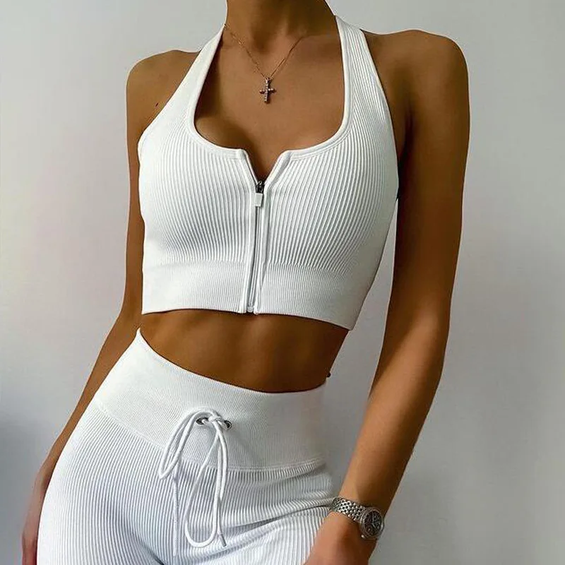 

Seamless Knitted Sexy Sports Tank Top Pants suit Fitness Short Sleeved Yoga suit Women clothing Workout set Gym clothing