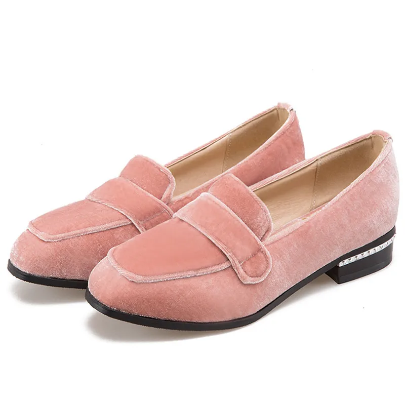 

Pink Velvet Shoes Women Flat Shoes Elegant Square Toe Slip on Casual Loafers Ballerina Flats Shoes Office Work Shoes Plus Size