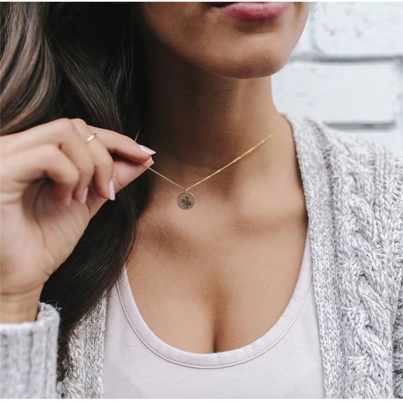 Visunion Rose Gold Silver Color Necklace Women Trendy Design Plants Pattern Pendant Elegant Stainless Steel | Украшения и