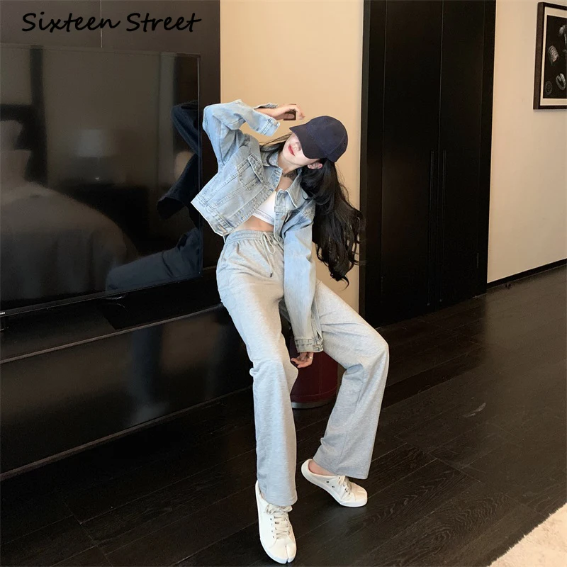 

High Waisted Casual Women Pants 2020 Summer Loose Sports New Grey Slim Straight Wide Leg Pants Female Sweatpants Drawstring Y2K