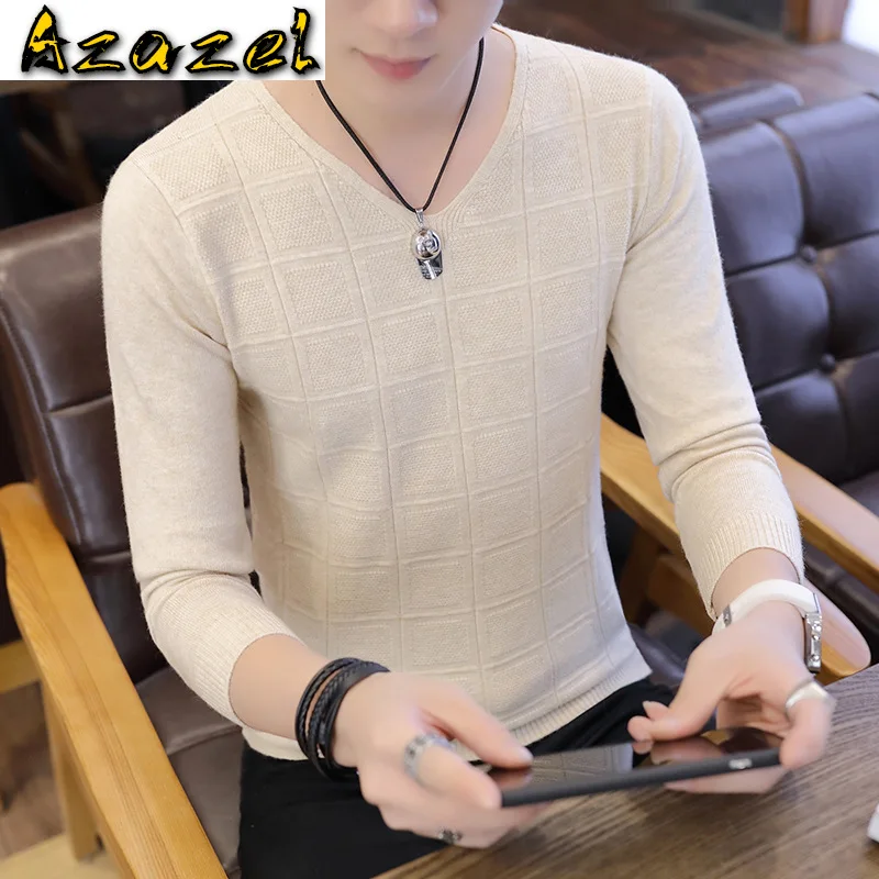 

Новинка 2020, мужской свитер, тонкий корейский тренд, Одноцветный тонкий свитер с v-образным вырезом, мужские весенние и осенние вязаные куртк...